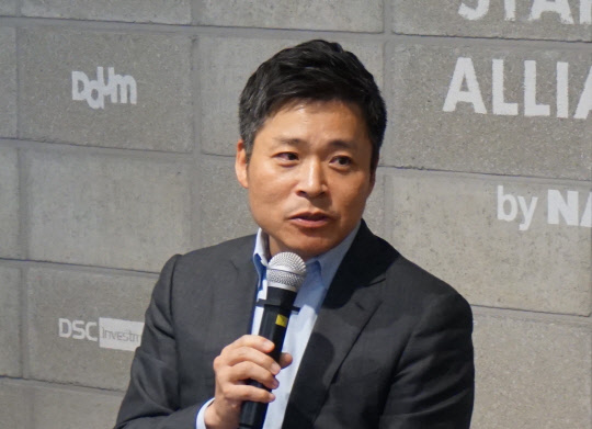 지난 22일 서울 삼성동 스타트업얼라이언스에서 열린 테헤란로 펀딩클럽에서 지성배 IMM인베스트먼트 대표가 발표를 하고 있다. 스타트업얼라이언스 제공